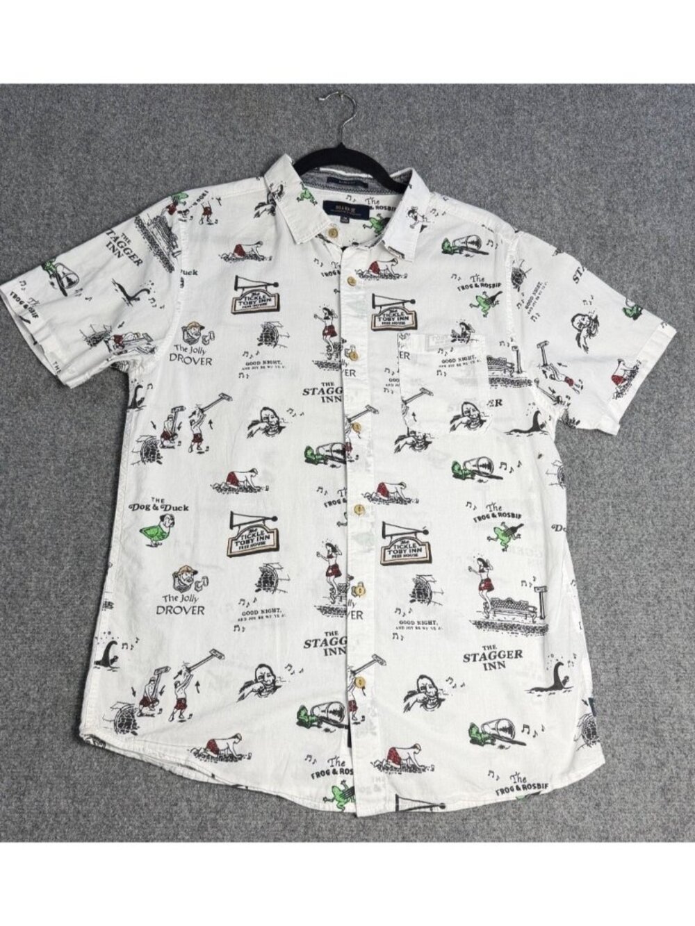 Roark Mens Classic Fit Short Sleeve Pub Print Button-Up Shirt M 100% Cotton